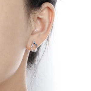 S925 Sterling Silver Irregular Lava Hoop Earrings With Sparkling Blue Cubic Zirconia Stones