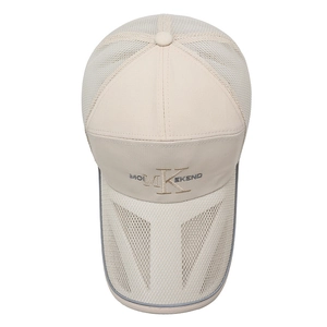 Beige breathable mesh baseball cap with MOI MK EKEND embroidery for outdoor sun protection