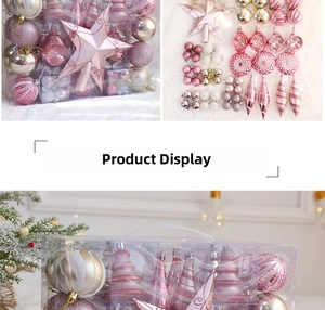 Coffret de boules de Noël rose et or avec des étoiles et des finitions variées