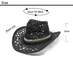 Guide des tailles pour chapeau de paille noir avec bord de 8cm et circonférence de 58cm