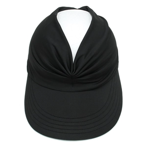 Detail view of black sun visor hat featuring a twisted knot design and reinforced stitching