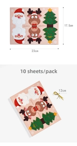 Detailed view of Christmas decorative cards with Santa and reindeer motifs and gold ties