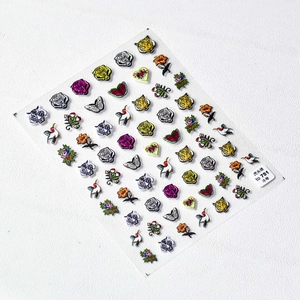 Detail of 5D embossed nail stickers featuring tiger heads and flowers style to-751