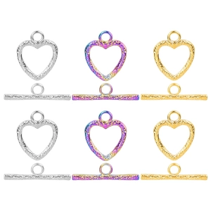 Heart Shape OT Toggle Clasps Stainless Steel Hammered Texture Connectors For Jewelry Making DIY Findings Accessory