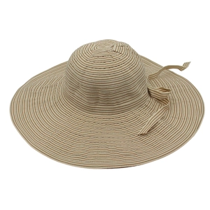 Wide-brimmed striped sun hat with elegant bow detail for women outdoor travel