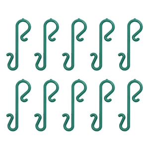Set of 10 green S-shaped plastic hooks for Christmas ornaments and holiday decorations