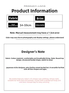 Size chart showing 54-59cm head circumference and specifications for the corduroy bucket hat