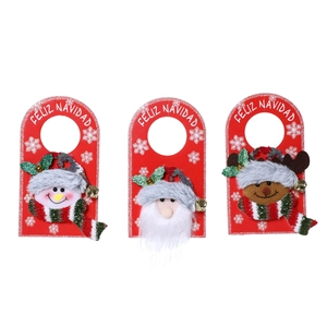 Three-piece Christmas door hanger set featuring Santa, Snowman, and Reindeer in red felt