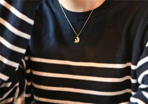 Delicate S925 silver 14K gold plated crescent moon pendant necklace with smiley face