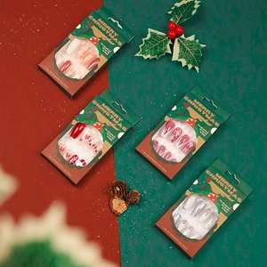 French ballet press-on nails with Christmas snowflake designs and glitter finishes