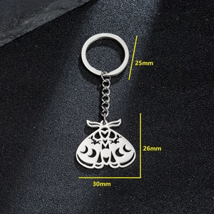 Minimalist stainless steel moth pendant keychain with dimensions 25mm ring and 30mm width