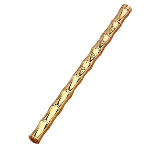 Bamboo-style brass metal pen with ornate golden finish and engraved staff design