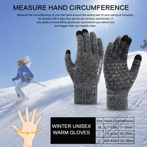 Size chart and measuring guide for unisex winter warm thermal touchscreen gloves