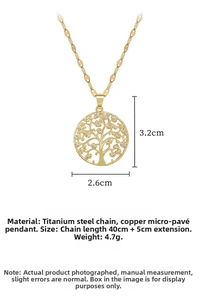Detail of tree of life pendant with titanium steel chain and copper micro-inlay
