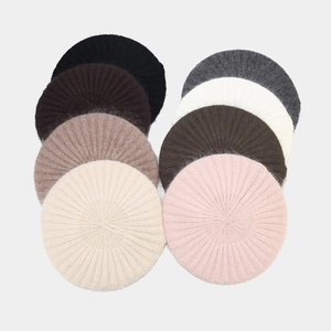 Women's fuzzy rabbit fur knit beret hats in eight colors with ribbed texture