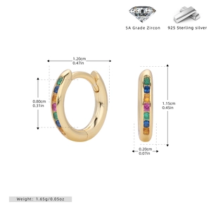 Detailed dimensions and weight of gold silver hoops with 5A colorful zircon stones