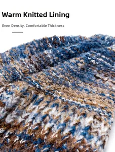 Detailed close-up of warm knitted inner lining with thick multicolored texture