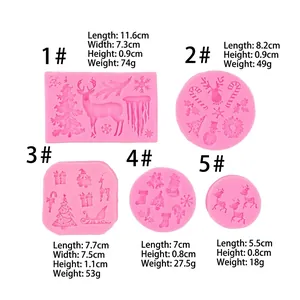 Set of 5 pink Christmas silicone molds featuring reindeer snowflakes and Xmas tree