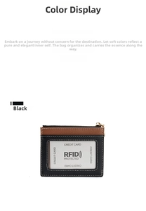 Slim RFID blocking wallet showing two-tone black and brown PU leather texture and card slot