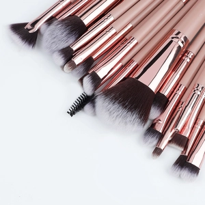 Set dettagliato di 20 pennelli da trucco professionali con ghiere oro rosa e setole bicolore