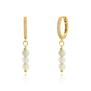 925 Sterling Silver Beaded Drop Earrings With Green Aventurine Stone Cubic Zirconia Hoops Vintage Elegant For Women