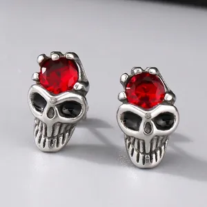 Stainless Steel Skull Stud Earrings With Zircon Gothic Punk Rock Jewelry For Men Women Halloween Accessories