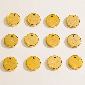 Set of 12 zodiac constellation pendants in 14k gold plated titanium steel with hammered edges