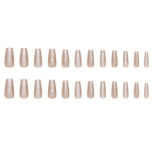 Celestial press-on nails with nude glitter and sun moon star patterns on 24 piece set