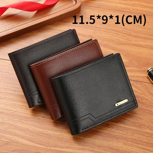 Portafoglio Uomo Corto Motivo Lychee Pelle PU Pieghevole Multi Slot Carte Grande Capacità Vintage Tempo Libero