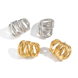 Luxe C-shaped multi-layer spiral hoop earrings in polished gold and silver finishes