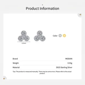Minimalist s925 sterling silver triangle flower stud earrings with micro zircons 4.2mm