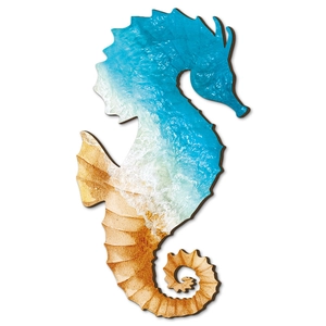 Coastal seahorse wall decor with ocean wave and sand pattern for nautical home interior