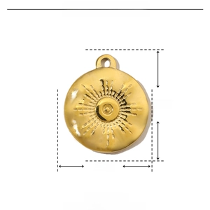 Detailed parameter display for a gold sunburst engraved stainless steel pendant