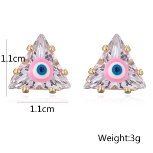 Dreieckige Teufelsauge Ohrstecker aus Gold mit Kristall-Inlay, Größe 1,1 cm x 1,1 cm