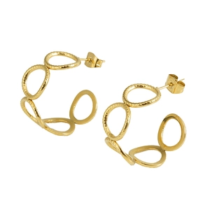 18K gold-plated stainless steel hoop earrings with textured and smooth interlinked rings