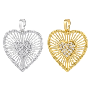 Pendente Cuore Vintage Traforato Ottone Con Zirconia Gioielli Eleganti Per Donna