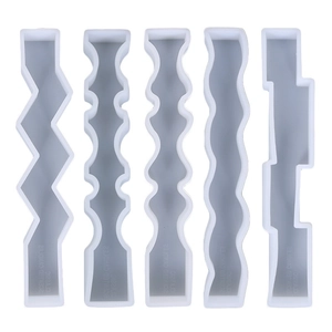 5-piece geometric silicone candle molds with wave and irregular long bar shapes