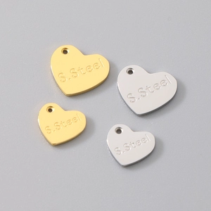 Polished heart-shaped stainless steel DIY jewelry pendants in gold and silver finishes