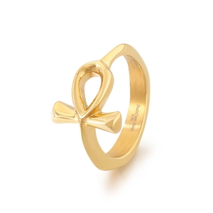 Bague en acier inoxydable 316L doré avec symbole de la croix Ankh égyptienne