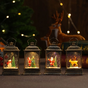 Vintage bronze Christmas water lanterns with Santa, snowman and deer scenes and glowing LED