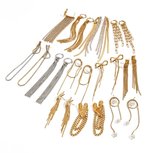 Collection of minimalist stainless steel tassel and heart stud earrings in gold and silver