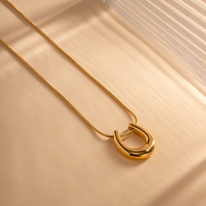 Lucky 18K gold plated horseshoe pendant necklace with minimalist snake chain for women