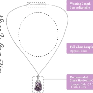 Adjustable metal cage necklace for raw amethyst crystal with 65cm plus 5cm chain