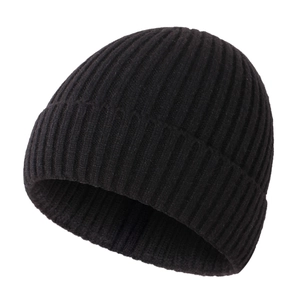 Detailed view of the black ribbed knit texture on the baby winter warm beanie cap