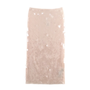 Elegante gonna midi in tulle beige con strisce verticali e paillettes scintillanti
