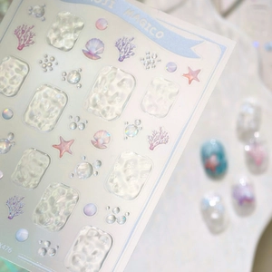 3D Relief Ocean Theme Nail Art Stickers Starfish Shell Coral Water Ripple Dreamy Holographic Manicure DIY Decoration