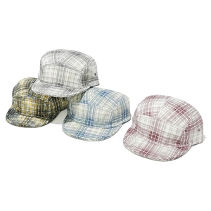 Plaid 5-panel camp cap collection with adjustable soft top and diverse color checkered patterns