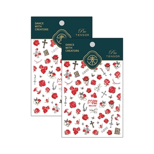 Gothic rose and skull nail stickers set with cross and thorn designs in matte finish
