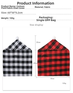 Detailed size specifications for red and black plaid fabric chair covers with dimensions