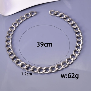 Top view of silver Cuban chain necklace showing 1.2cm width and 39cm length details
